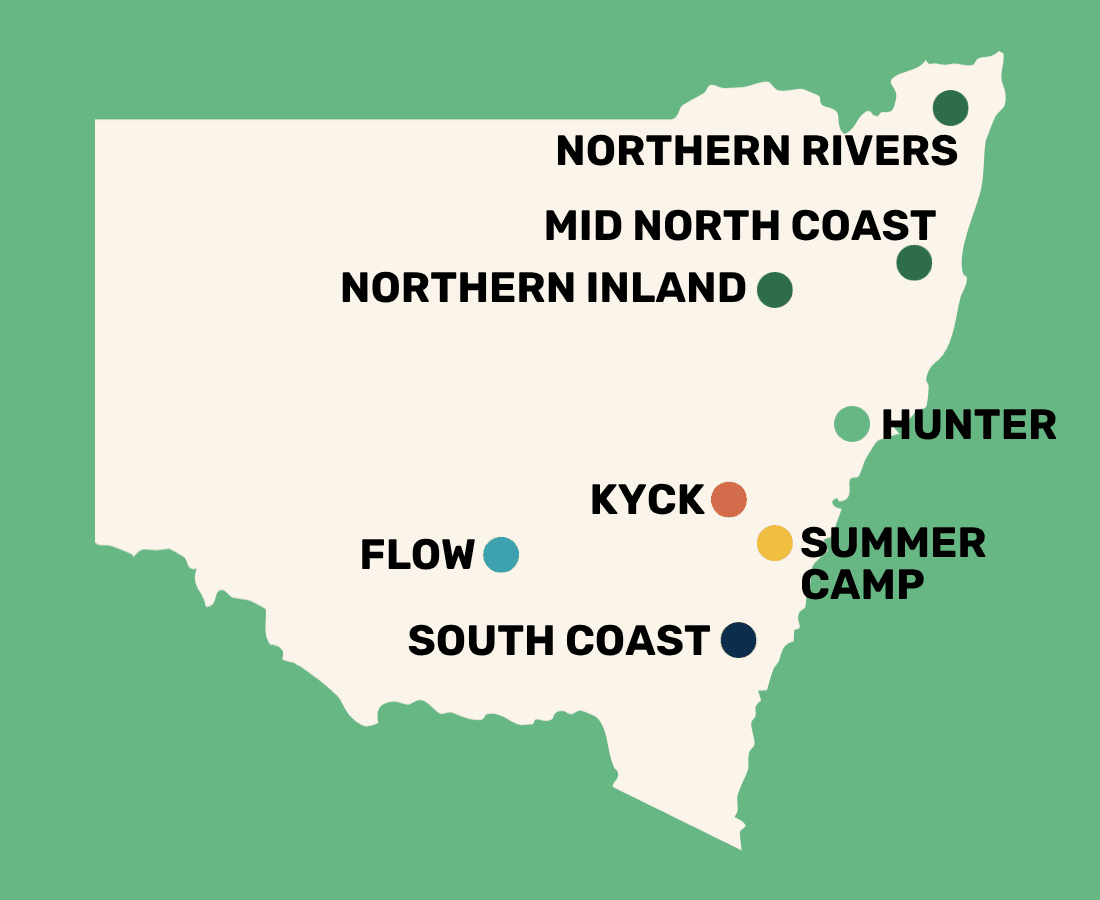 NSW map showing the location of the camps